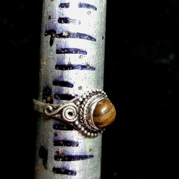 120 Tiger Eye Silver Gemstone Ring size 8 stamped 925 shipping sale - Picture 6 of 9